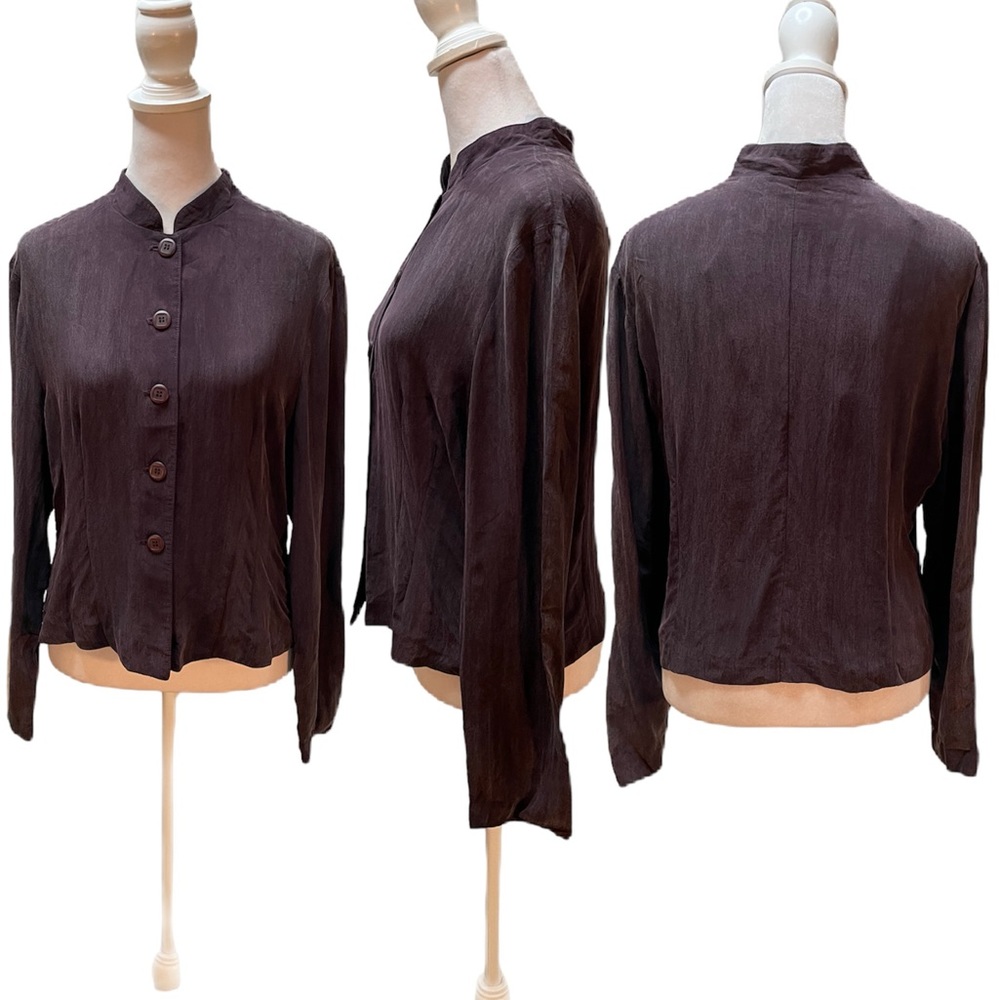 Ellen Figg Purple Long Sleeve Button Up Silky Blouse Size 10